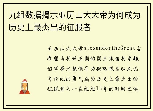 九组数据揭示亚历山大大帝为何成为历史上最杰出的征服者