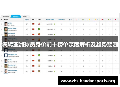 德转亚洲球员身价前十榜单深度解析及趋势预测